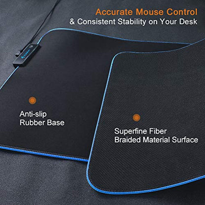 Kalafun Large RGB Gaming Mouse Pad XXL Extended LED Mousepad with Non-Slip Rubber Base, Long Soft Light Up Computer Mouse Mat for Laptop (800×300×4mm, Black)
