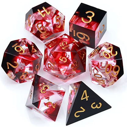Haxtec Sharp Edge DND Dice Set Red Blood Swirls Resin Dice D&D Dice for RPG Role Playing Games Compatible with Dungeons and Dragons Gift - color: Red Gold