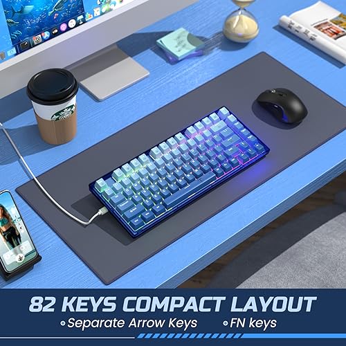RisoPhy 60 Percent Mechanical Gaming Keyboard - 82 Keys Hot Swappable, Linear Silent Red Switches, Blue PBT Keycaps, Compact Mini RGB Led Backlit Wired, Pro Driver Supported