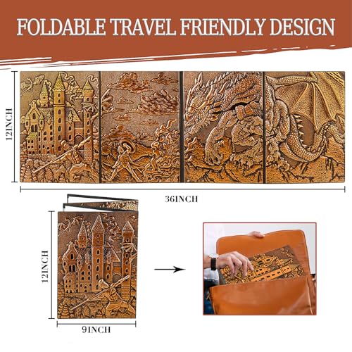 DND Dungeon Master Screen 3D Faux Leather,4 Panel Game Master with Pockets DM Screen for DM Game Accessories Gift,Dungeons and Dragon,Pathfinder,D&D