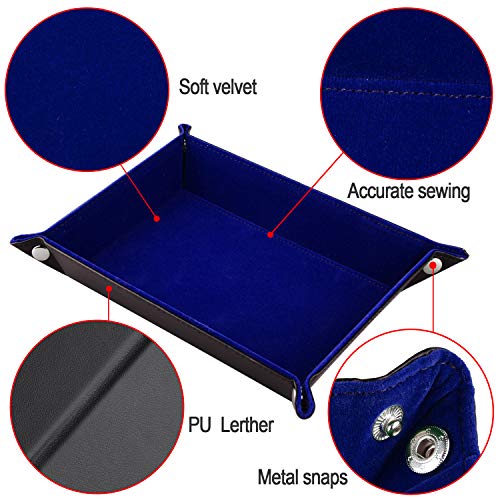 SIQUK Double Sided Dice Tray, Folding Rectangle PU Leather and Dark Blue Velvet Dice Holder - color: Dark Blue
