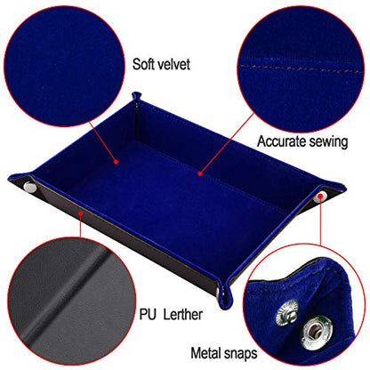 SIQUK Double Sided Dice Tray, Folding Rectangle PU Leather and Dark Blue Velvet Dice Holder - color: Dark Blue