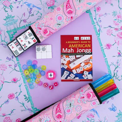 TIASUSAN American Mahjong Tile Set, 166 White Tiles, Pink Printed Bag with Entire Accessories, 4 All-in-One Rack/Pushers, Mahjong Tiles Set - color: Pink