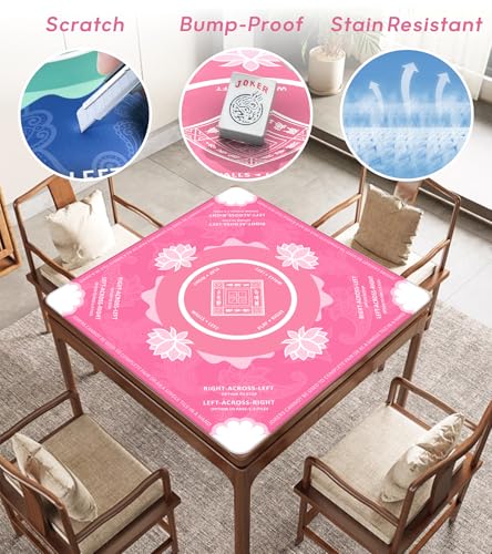 Mahjong Mat for Table, American Mahjong Mat(Pink) | 31.5" x 31.5",Anti-Slip, Noise-Reducing Gaming Mat for Mahjong/Poker/Board Games/Card Games/Dominoes - color: Pink