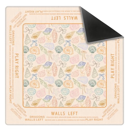 Beige Nautical Coastal Beach Shell Mahjong Mat 31.5" x 31.5", Bow Non-Slip Noise Reduction Mahjong Table Cover Accessories Supplies for Dominoes Poker Card Board and Tile Games Gifts - color: Beige Nautical Coastal Beach Shell