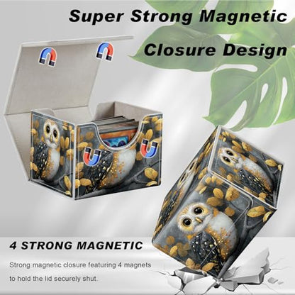 Magnetic Closure TCG Deck Box Portable Card Holder Trading Card Deck Box | PU Leather Collectible Card Case Game Trading Card Deck Box Storage Scratch Resistant Lining, Cute Owl And Golden Leaves - color: Cute Owl And Golden Leaves