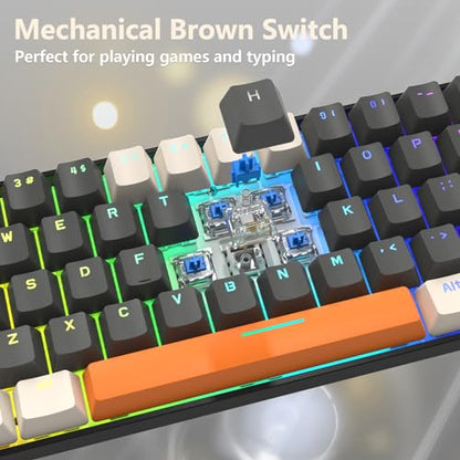 RK-T60 Wired 60% TKL Mechanical Gaming Keyboard Led Rainbow Backlight Ultra-Compact NKRO Linear Red Switch ABS Keycap RGB Honeycomb Mice Coiled Aviator Cable for Windows Laptop PS4/PC/WIN Gamer - color: Dark Gray/Blue Switch