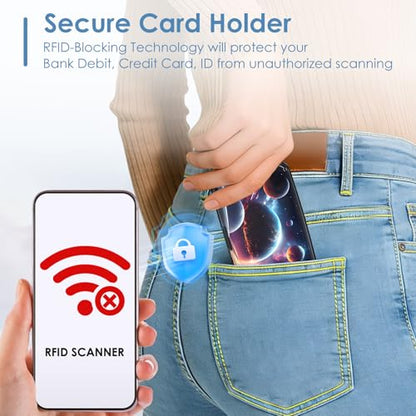 Credit Card Holder, Cool Planet RFID Wallet Women Pocket Small Card Holder Travel Cute Thin Card Case ID Aluminum RFID Blocking Card Organizer Gifts Girls - color: Cool Planet