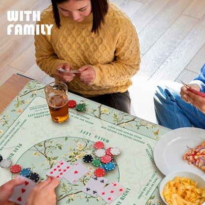 Turquoise Floral Bird Chinoiserie Mahjong Mat 31.5 x 31.5 in,Traditional Chinese Flower Non-Slip Noise Reduction Gaming Mat for Table American Mahjong Poker Board Games Card Games Dominoes - color: Emerald Chinese Style Flower & Bird Mahjong Mat