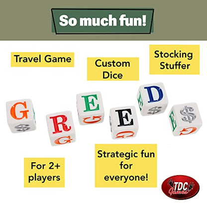 TDC Games Greed Dice Game - Great for Party Favors, Stocking Stuffers, Travel, Camping, for Adults and Families (Pack of 2)