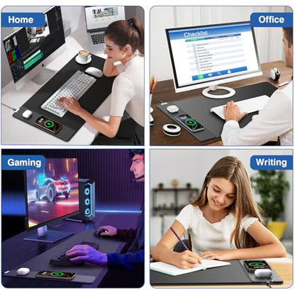 Magnetic Wireless Charging Mouse Pad, 31.5"x15.8" in, Black | Large Gaming Desk Mat, Non-Slip Base, Waterproof Ultra-Smooth Keyboard Pad for Gamer, Office & Home - color: Black-31.5"x15.8"