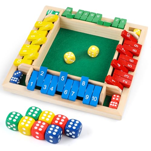 Shut The Box Dice Game 2-4 Players, Wooden Board Table Math Game with 8 Dices, Classic Tabletop Version Family Games for Adults and Kids