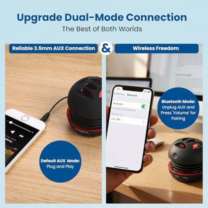 AYL Mini Speaker System, Portable Plug-in Speaker with 3.5mm Aux Input & 3.5 mm Jack, External Audio for Laptop, MP3, iPhone – Small Wireless Bluetooth Speaker with Built-in Mic (Black)