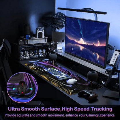 Canjoy Gaming Mouse Pad, Fluid Pattern Mouse Pad 35.4x15.7inch Large Extended Computer Mouse Mat Keyboard Full Desk Mousepad for Gaming, Office, Home - color: Blue-purple Fluid, size: 900*400mm