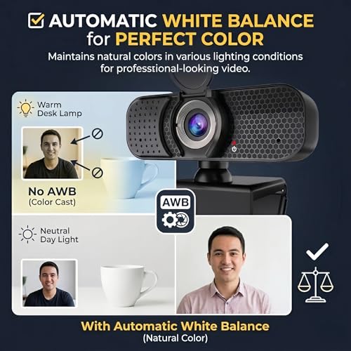 4K Webcam with Autofocus & Tripod, Camera for PC Laptop with Dual Microphone, USB Computer Camera with Low Light Correction, Auto White Balance, Video Camera for Streaming, Meetings, Office, Zoom - style: 4K-PDAF