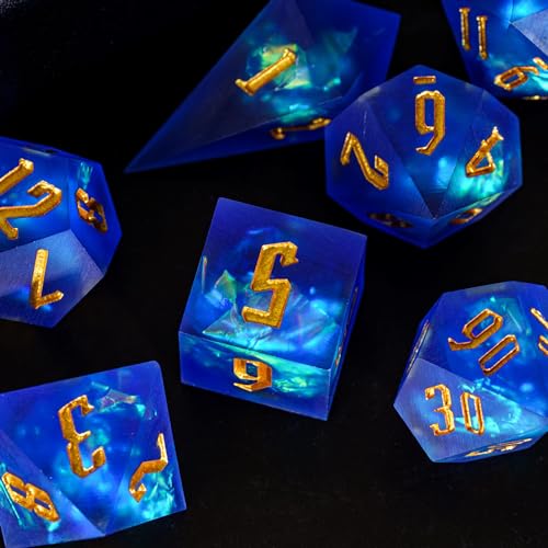 Cusdie Frosted Dice Sharp Edges DND Dice, 7 PCs D&D Dice, Handcrafted Polyhedral Dice Set, for Role Playing Game Pathfinder(Blue) - color: Frosted-blue