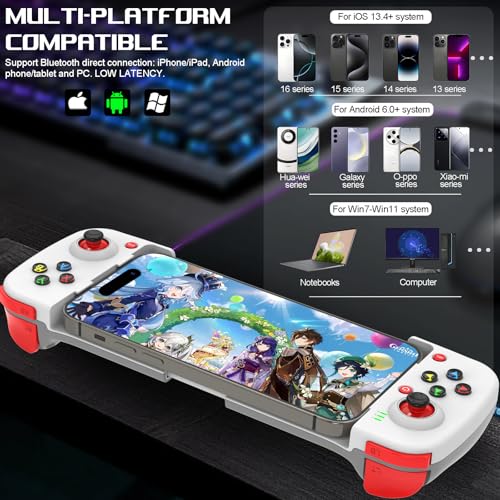 ARVIN Mobile Game Controller for iOS iPhone 14/13/12/11/X, iPad, MacBook, Android Samsung, TCL, Tablet, PC, Steam Deck, Wireless Gamepad Joystick for Call of Duty, Apex, with Macro Programming, White - color: White