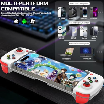ARVIN Mobile Game Controller for iOS iPhone 14/13/12/11/X, iPad, MacBook, Android Samsung, TCL, Tablet, PC, Steam Deck, Wireless Gamepad Joystick for Call of Duty, Apex, with Macro Programming, White - color: White