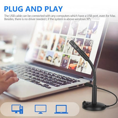 Mini USB Condenser Microphone with Adjustable Stand, Plug & Play Computer Mic for PC Laptop Mac, Gaming Streaming Recording Video Conference Zoom