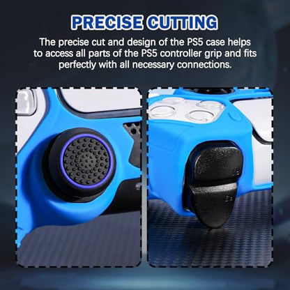 DLseego Protective Cover for PS5 Controller, Soft Silicone Ergonomic Anti-Slip Controller Case Skin with 4 PCS Thumb Stick Grip Caps - Blue - color: Blue