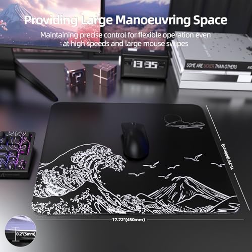 ATTACK SHARK CM05 Glass Gaming Mouse Pad,17.7x15.7 in Large Mouse Mat，Non Slip 9H Hard Mousepads,Nano-Textured Glass Surface with Improved Precision and Speed for FPS Players-Wave Black - color: Wave Black