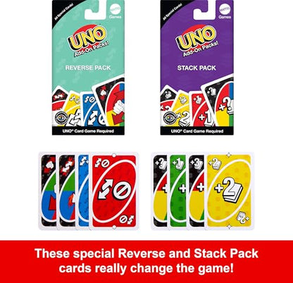 Mattel Games UNO Card Game with 2 Add On Packs with Storage Tin | Includes UNO Deck and 2 Add-On Packs for Kids, Teens & Family Game Night for Ages 7+, 2-10 Players (Amazon Exclusive)