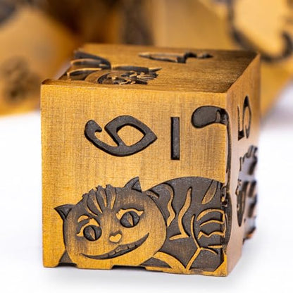 Metal DND Cat Dice Polyhedral RPG Dice Set with Gift Case for Dungeons Dragons Role Playing Game, 7PCS D and D Dice D6 D8 D10 D12 D20 D% (Antique Gold) - color: Cat-gold