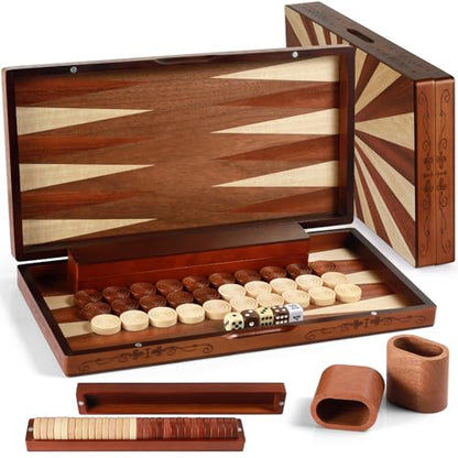 Handcrafted Wooden Backgammon Set - 16" Large Board Game with Oversized Pieces - Classic 2-Player Strategy Game Perfect for Adults & Kids - style: Stripe 39x40CM