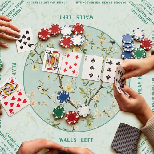 Turquoise Floral Bird Chinoiserie Mahjong Mat 31.5 x 31.5 in,Traditional Chinese Flower Non-Slip Noise Reduction Gaming Mat for Table American Mahjong Poker Board Games Card Games Dominoes - color: Emerald Chinese Style Flower & Bird Mahjong Mat