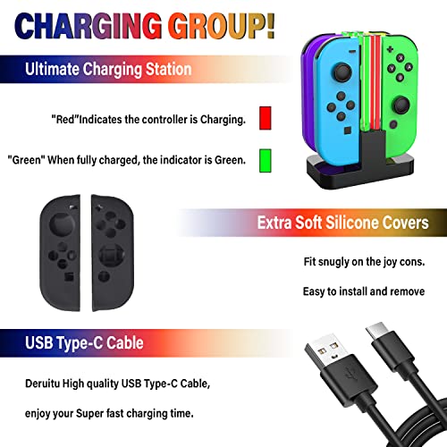 Deruitu Switch Accessories Bundle Compatible with Nintendo Switch, Kit with Carrying Case, Screen Protector, Compact Playstand, Game Case, Joystick Cap, Charging Dock,Steering Wheel, (18 in 1) - color: Black