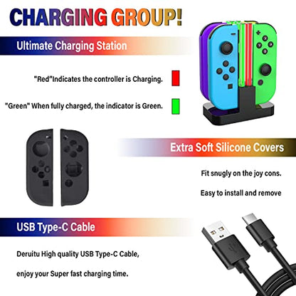 Deruitu Switch Accessories Bundle Compatible with Nintendo Switch, Kit with Carrying Case, Screen Protector, Compact Playstand, Game Case, Joystick Cap, Charging Dock,Steering Wheel, (18 in 1) - color: Black