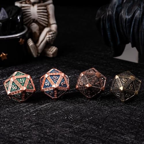7-Piece Metal Dice Set - Mayan-Themed Zinc Alloy DND Dice for Tabletop Gaming, Gift, and Collecting - color: Mayan-themed-copper Blue