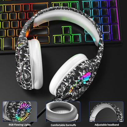 ZIUMIER Wired Camo Gaming Headset for PC, PS5, PS4, Xbox Series X|S | Noise Canceling Microphone, LED RGB Light, 50mm Driver, 3.5mm Audio Jack, Soft Memory Foam, Multi-Platform Headphones - color: Camouflage