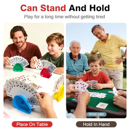 Playing Card Holders 8 Pack - Triangle Hands Free Card Holder for Kids, Adults, Seniors | Plastic Card Holders for Poker, Game Nights, Classroom Activities (4 Colors)