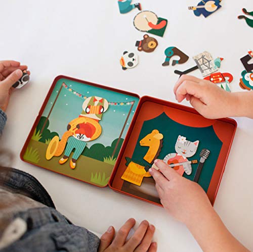 Petit Collage Magnetic Play Set, Animal Band – Mix & Match Magnetic Game Board, Ideal for Ages 3+ – Includes 2 Magnetic Scenes and over 25 Magnet Pieces, Ideal Travel Activity for Kids - color: Mag Play Set Animal Band