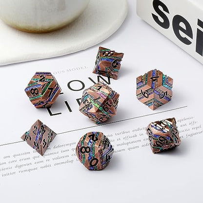 Stripe Metal Dice,DNDND Metallic Glitter Stripes DND Dice with Gift Metal Box for Dungeons and Dragons Tabletop Game (Colorful Stripes) - color: Stripe Colorful