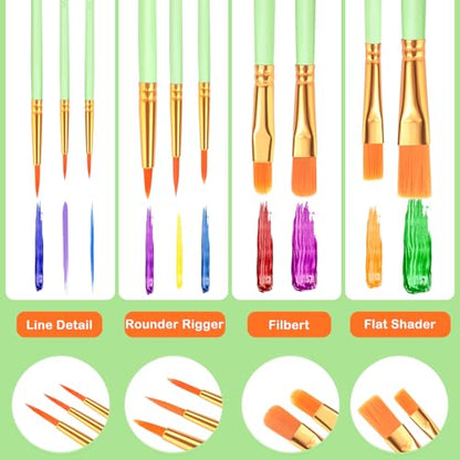 ESRICH Paint Brushes Set, 2 Packs 20 Pcs Acrylic Paint Brush Set, Acrylic Oil Watercolor, Face Nail Art, Miniature Detailing, Rock Painting,Painting Artist Professional Kits,Green - color: Green, size: 20