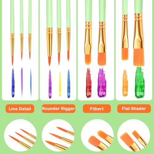 ESRICH Paint Brushes Set,10 Packs 100 Pcs Acrylic Paint Brush | Acrylic Oil Watercolor, Face Nail Art, Miniature Detailing,Rock Painting, Painting Artist Professional Kits, Green - color: Green, size: 100