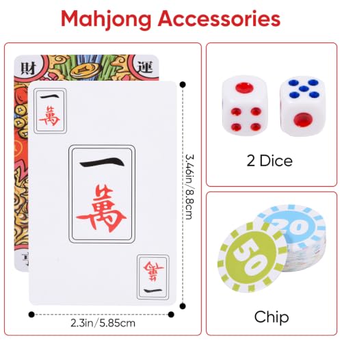 4Pcs mah Jong Cards 2026 Mahjong Tiles 148, Suitable for 2-4 Players, Portable Storage Box, Waterproof and Durable, Suitable for Adults, Teenagers, Home, Travel, Gatherings and Camping