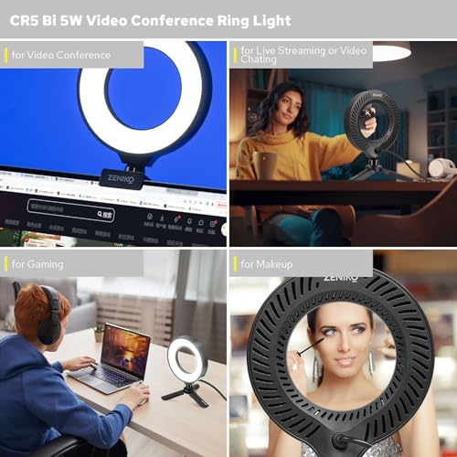 CR5 Video Conference Lighting Kit, 5" Ring Light Clip on Laptop Monitor, Desk Light with Stand Tripod, Bi-Color CRI >95 for Webcam Lighting, Zoom Lighting, Broadcasting, Live Streaming