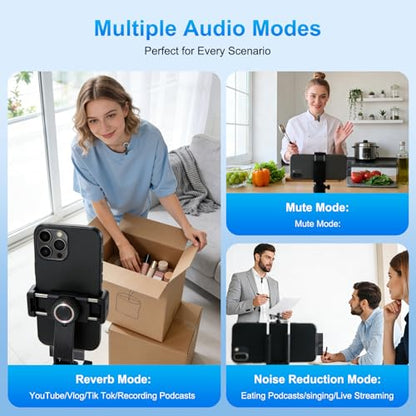 2 Pack Wireless Lavalier Microphone for iPhone iPad Android, Plug & Play Lapel Mic with Noise Reduction, Professional Mini Mic for Video Recording, YouTube TikTok Vlog Podcast Interview Livestream