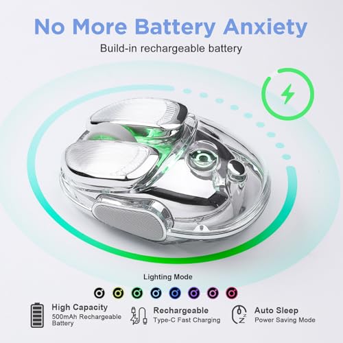 Q9 Wireless Mouse, 2.4G/BT Dual Mode, 4 Adjustable DPI (800-4800), Ultra-Quiet Click, Bluetooth Mouse with RGB Breathing Light, 500mAh Long Battery, Portable for PC/Laptop/Mac/Tablet(Silver) - color: Silver
