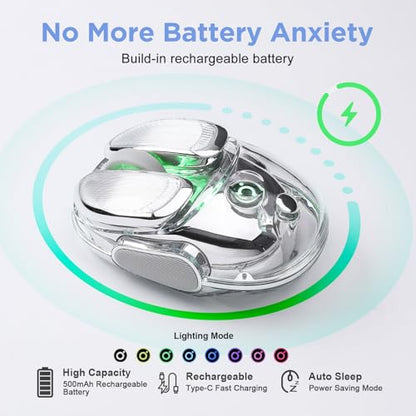 Q9 Wireless Mouse, 2.4G/BT Dual Mode, 4 Adjustable DPI (800-4800), Ultra-Quiet Click, Bluetooth Mouse with RGB Breathing Light, 500mAh Long Battery, Portable for PC/Laptop/Mac/Tablet(Silver) - color: Silver
