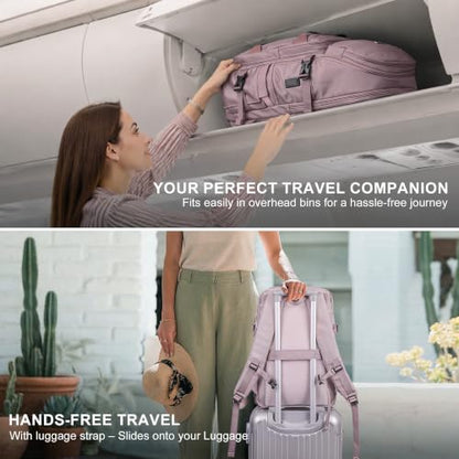 PIJUSHI Casual Travel Backpack for Women with 16" Padded Laptop Compartment | Carry On Luggage with USB Charging Port, 1680D Water-Resistant Nylon, Airline Approved, For Daily, Hiking - color: Updated Ashen Purple