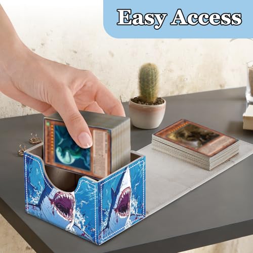 Commander Deck Box for Trading Cards - Fits 100+ Double Sleeved Cards, PU Leather MTG TCG Storage Case with Strong Magnetic Closure, Great White Shark - color: Great White Shark