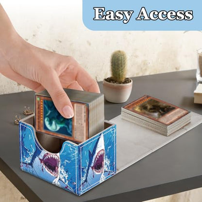 Commander Deck Box for Trading Cards - Fits 100+ Double Sleeved Cards, PU Leather MTG TCG Storage Case with Strong Magnetic Closure, Great White Shark - color: Great White Shark