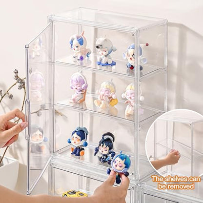 3 Tier Clear Display Case for Figures, Wall-Mounted Acrylic Storage Organizer Box, Stackable Display Cabinet with Magnetic Door & Removable Shelves, Showcase for Collectibles, Figures