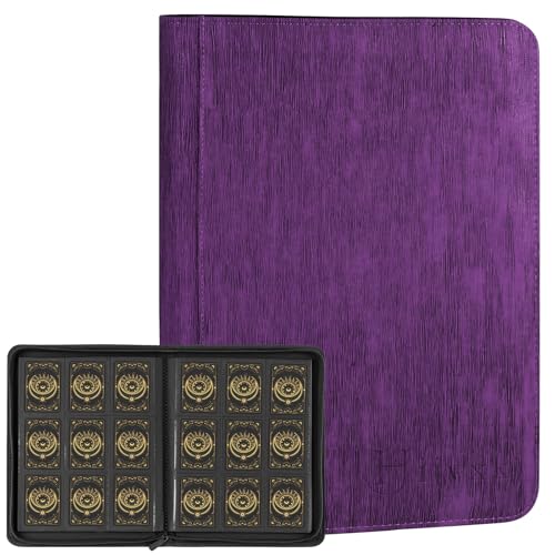 Card Binder 9 Pocket,Premium 540 Double Sided Pocket Collection Binder,Wear Resistant,Retro Vertical Grain PU,Side Loading Card Album for MTG,TCG,Yugioh,Game & Sports Cards,Purple - color: Purple, size: 9 Pocket 540