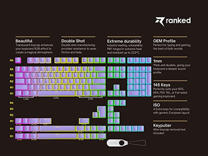 Ranked Pudding v2 PBT Keycaps | 145 Double Shot Translucent ANSI US & ISO Layout | OEM Profile for Full Size, TKL, 75%, 65% and 60% RGB Mechanical Gaming Keyboard (Lavender) - color: Lavender