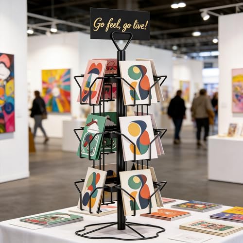 ORLESS Greeting Card Rack Display Stand, 3 Tier Rotating Card Holder Display Retail, 12 Pocket Metal Postcard Holder Display Stand, Greeting Card Holder for Postcards, Brochures, Stickers, Showcase(Black) - color: Black